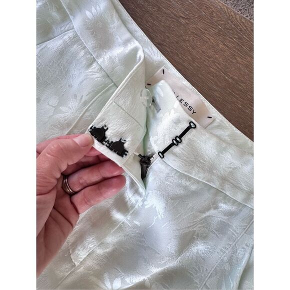 HELLESSY Floral Print Satin Pants in Mint Green Size 4 - Picture 4 of 10